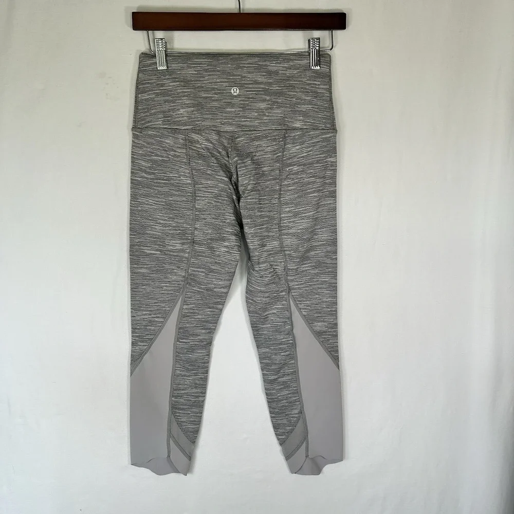 Lululemon Wunder Under Crop Leggings Scalloped Hem Mesh Gray Space Dye Size 6?